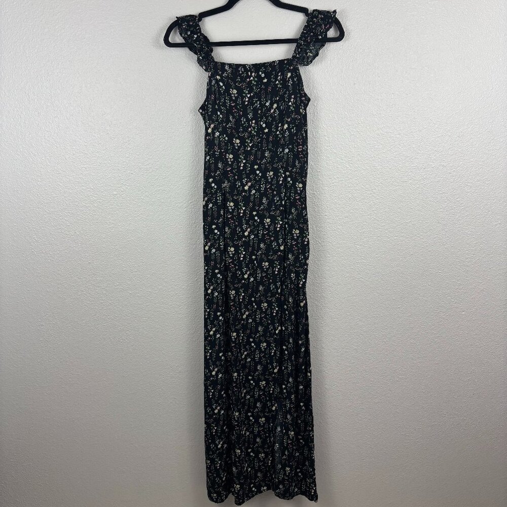 Hallelu Womens Black Floral Design Sleeveless Wide Strap Maxi Dress Size Small
